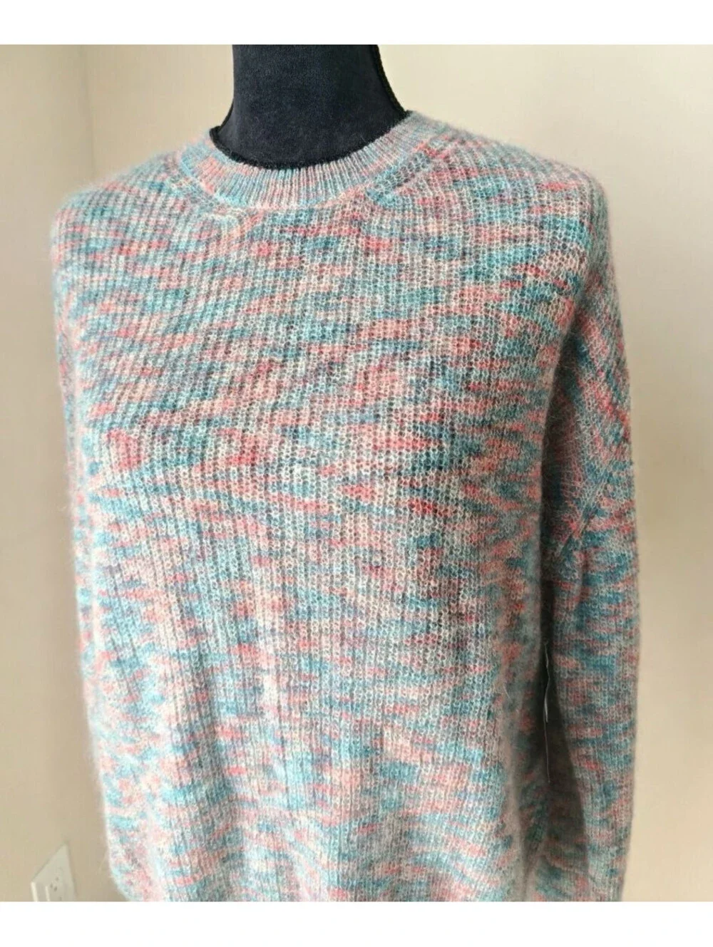 NWT Christopher Kane Womens Mohair Sweater XL Blue Knit Crew Neck Jumper Italy